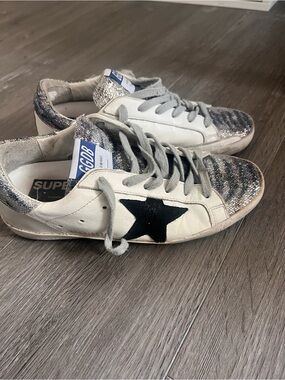 Golden Goose superstar Sneakers with Black Star and Silver Glitter